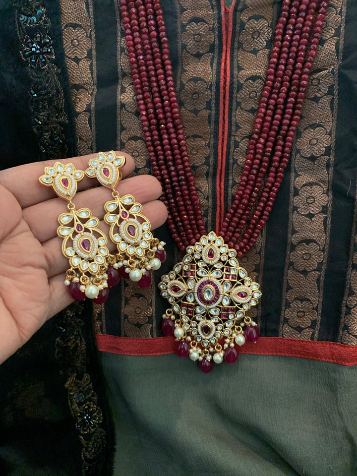 Ruby Pendant Necklace with Earrings - SHIVKA