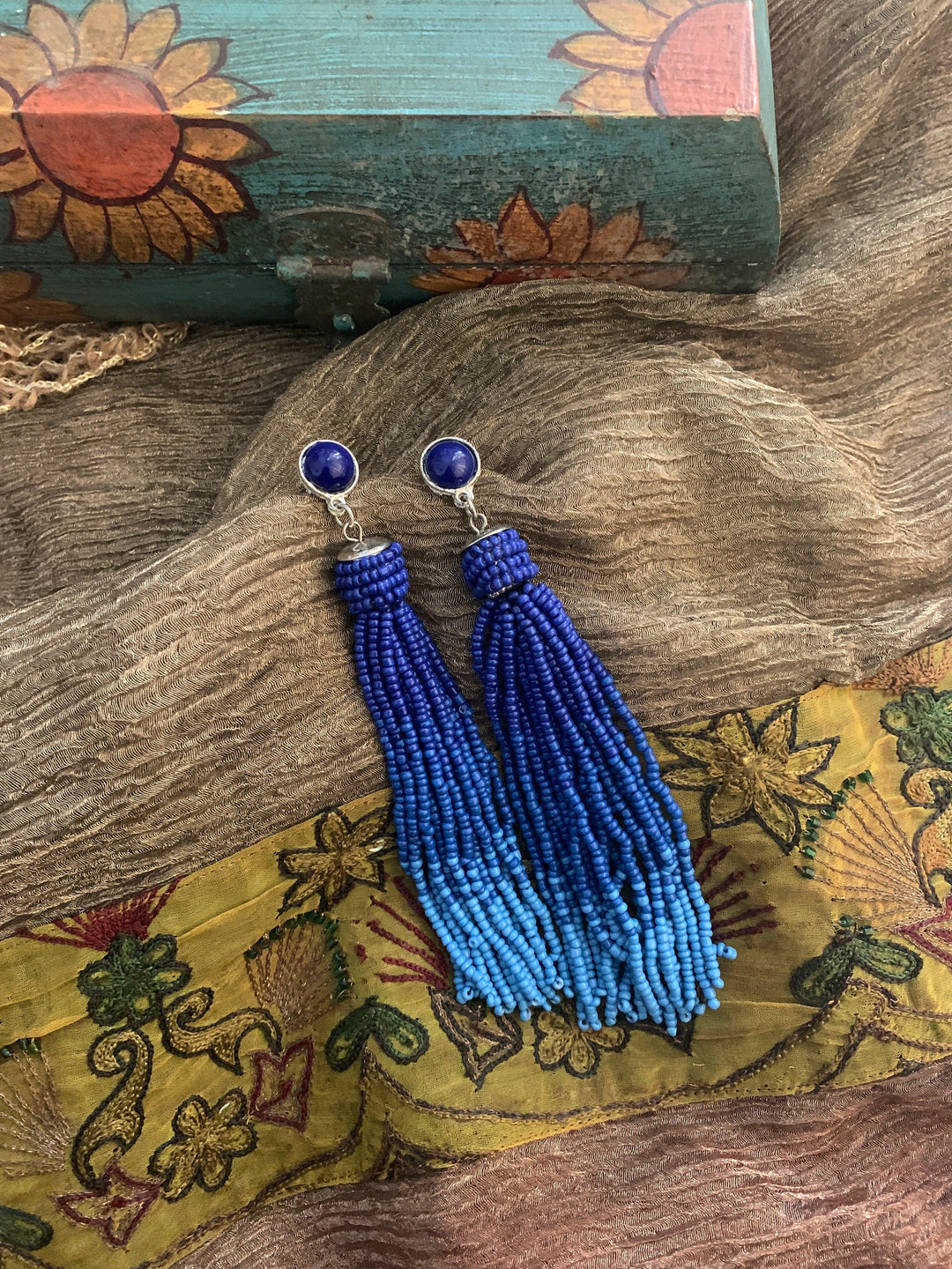 Lapis Blue Beaded Earrings - SHIVKA