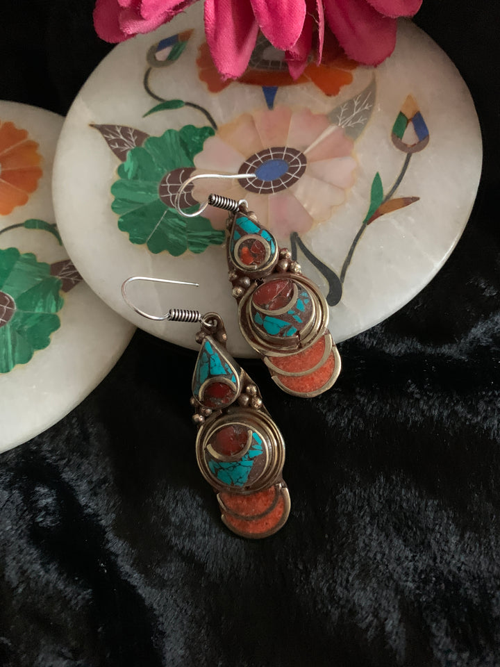 Antique Coral and Turquoise Earrings