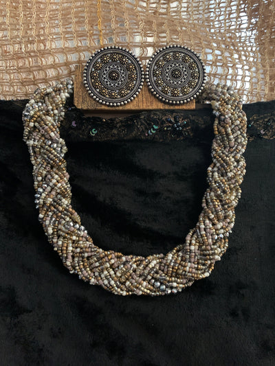 Statement Beaded Necklace with Statement Studs - SHIVKA