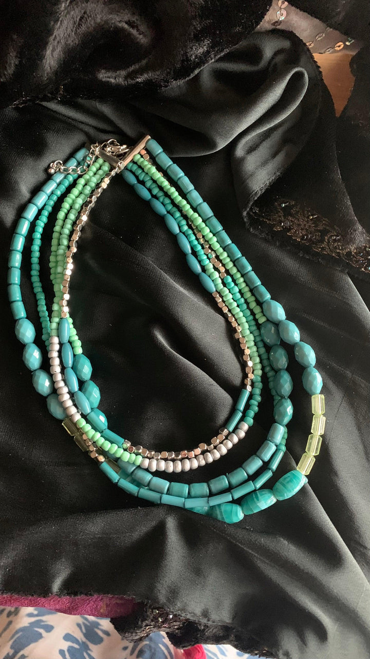 Turquoise Green Statement Beaded Necklace - SHIVKA
