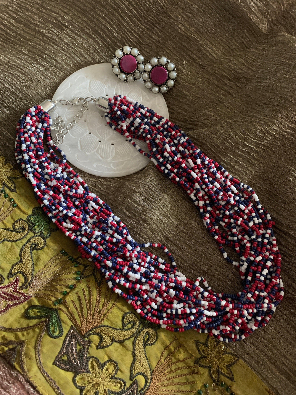 Statement Multicoloured Necklace with Gemstones Studs - SHIVKA