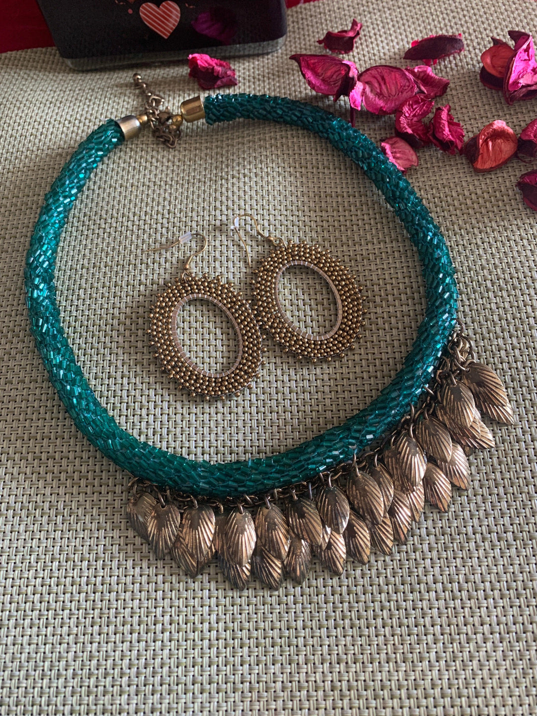 Tasseled Blue Necklace with Earrings - SHIVKA