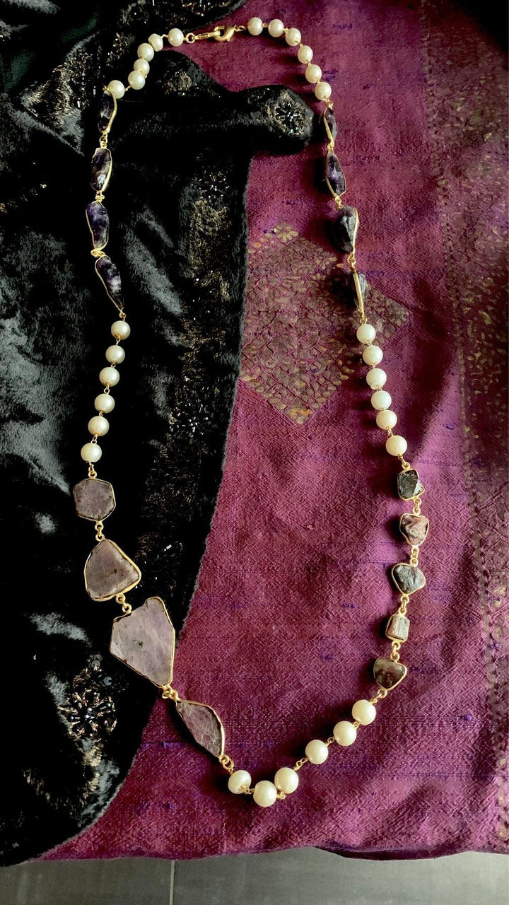 Multi Natural Gemstones and Pearls Long Mala - SHIVKA