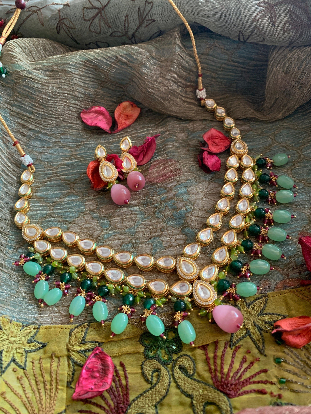 Gorgeous Two Layered Kundan Necklace with Earrings - SHIVKA