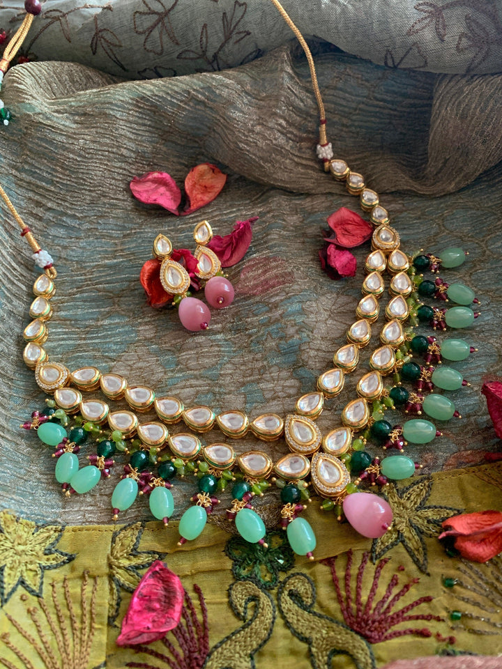 Gorgeous Two Layered Kundan Necklace with Earrings - SHIVKA