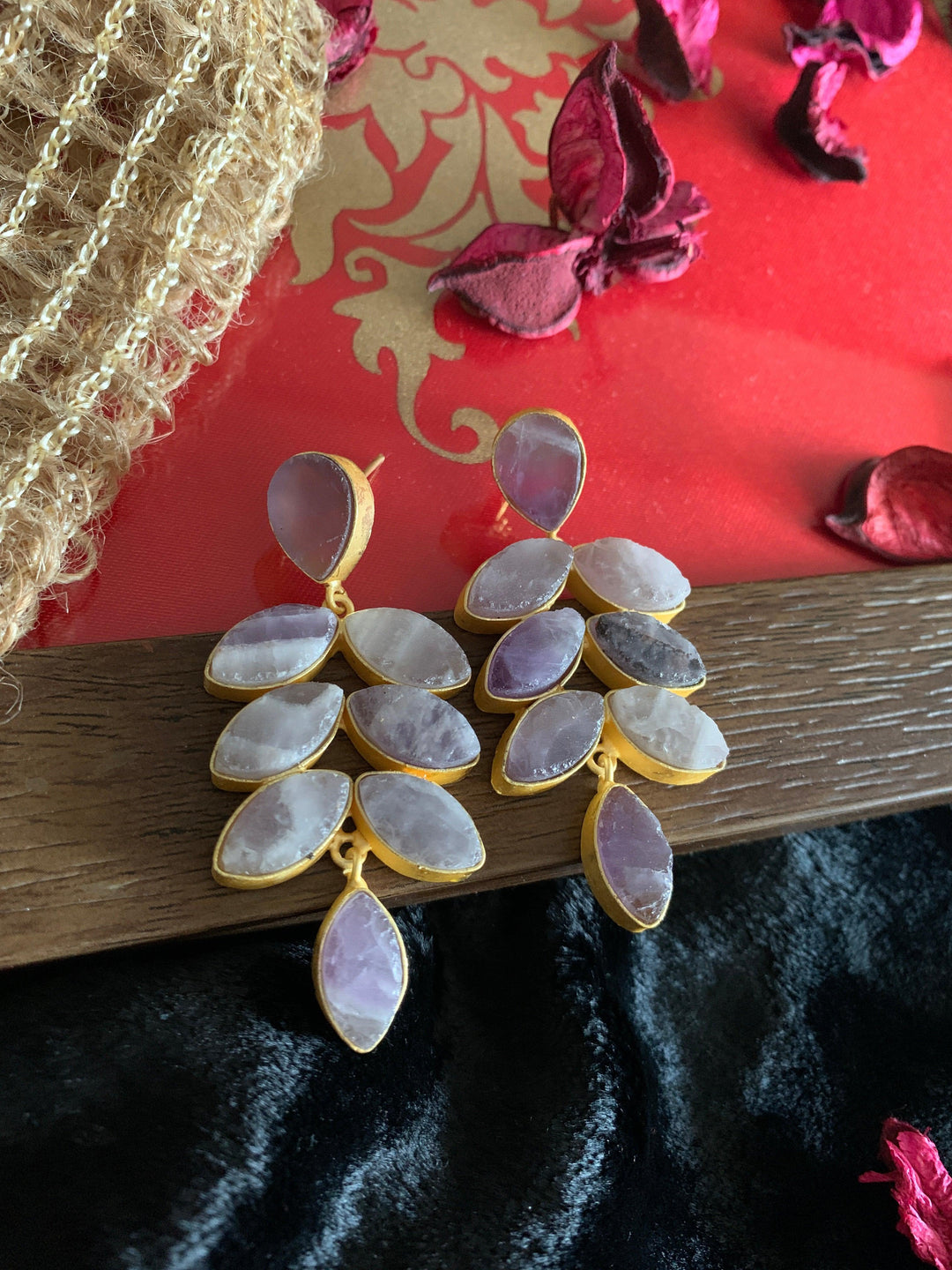 Natural Gemstones Leaf Danglers - SHIVKA