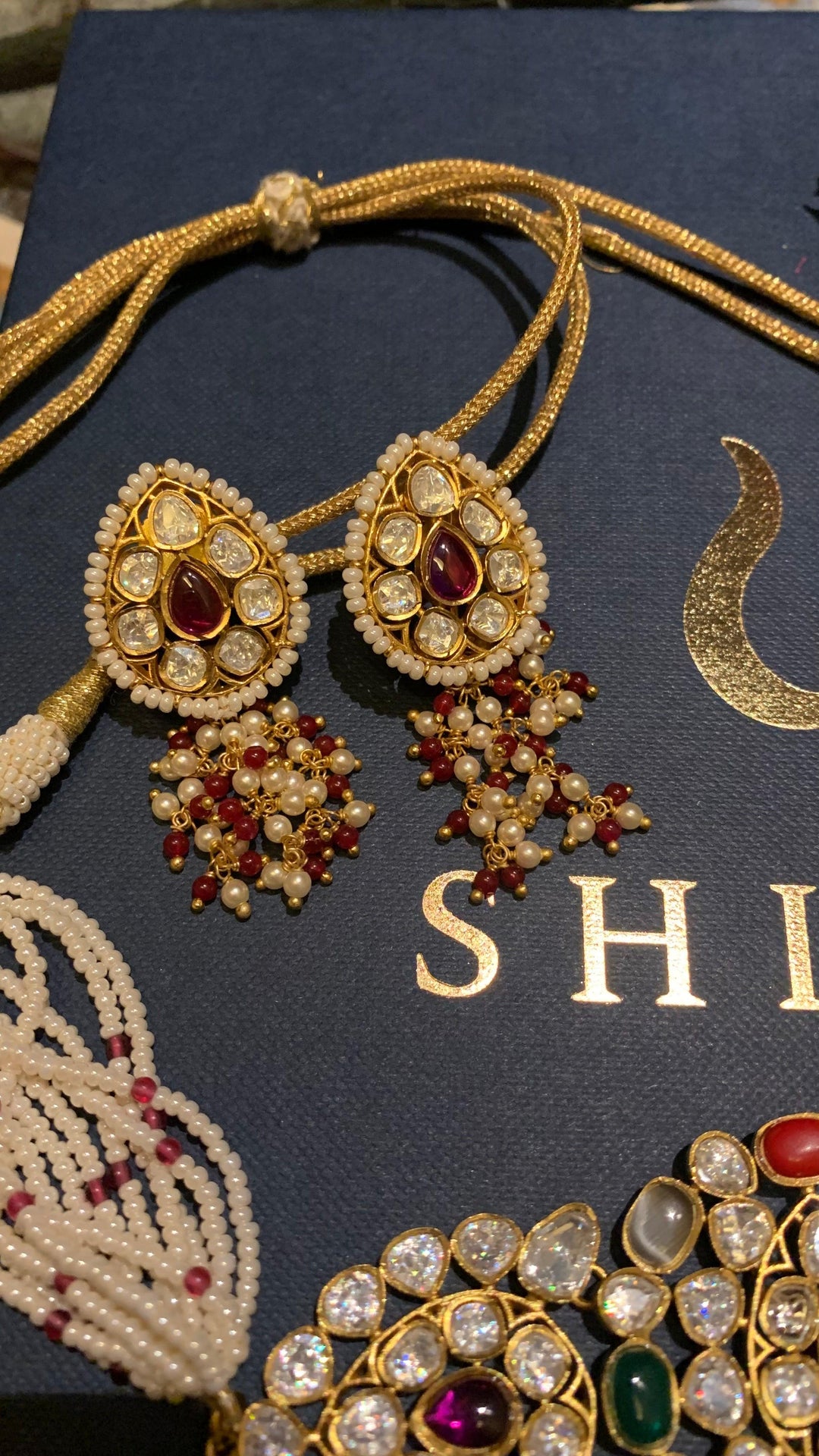 Scintillating Navratna Kundan Choker with Earrings - SHIVKA