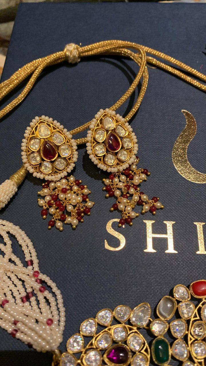 Scintillating Navratna Kundan Choker with Earrings - SHIVKA