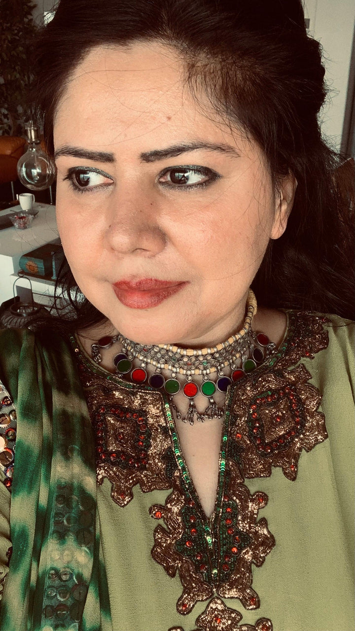 Vintage Pure 925 Silver Mirror Work Necklace - SHIVKA