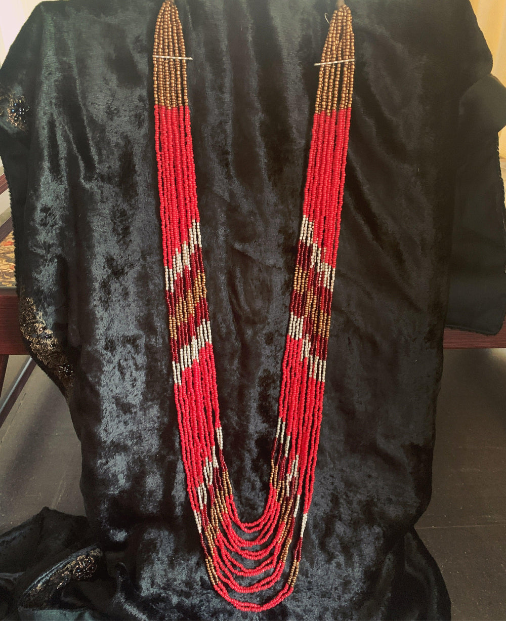 Red Beaded Long Necklace - SHIVKA