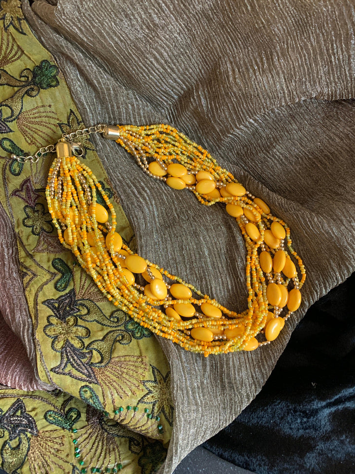 Yellow Statement Beaded Necklace - SHIVKA