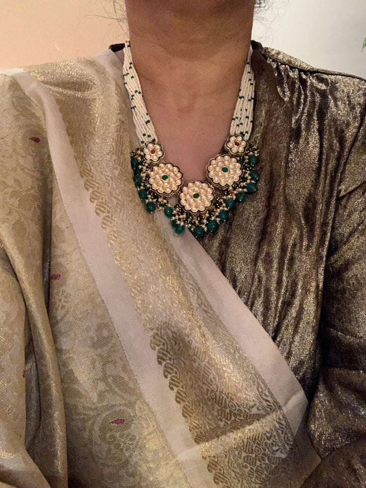 Traditional Flower Kundan Necklace with Earrings - SHIVKA