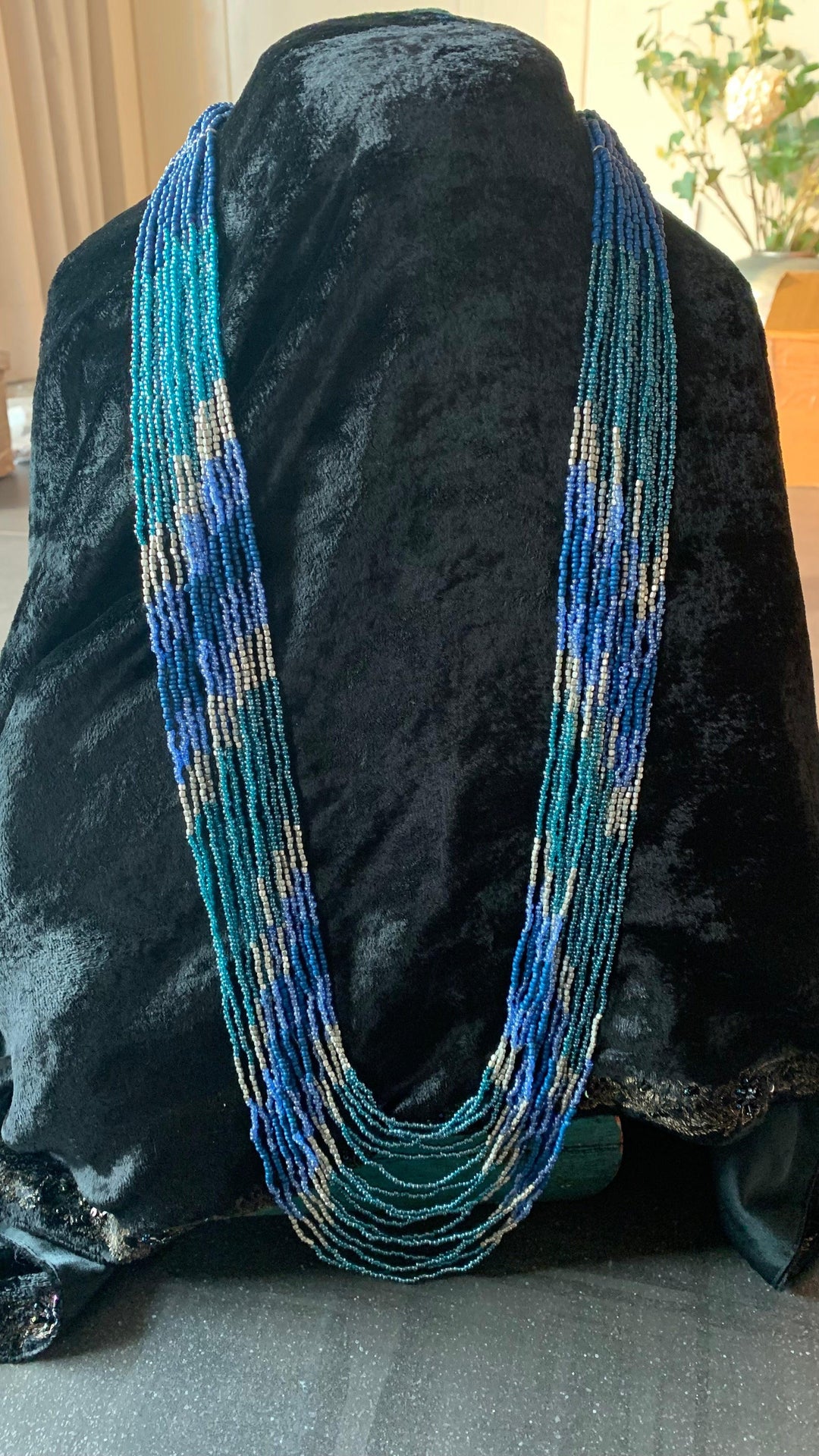 Maharani Blue Beaded Necklace with Statement Peacock Earrings - SHIVKA
