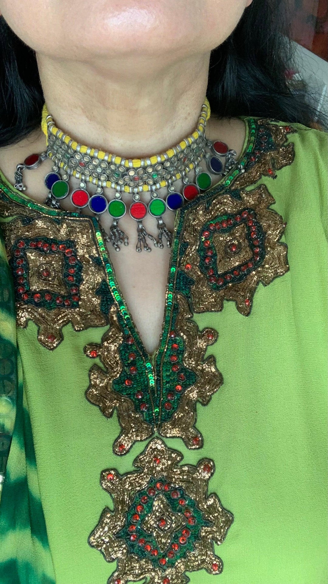Vintage Pure 925 Silver Mirror Work Necklace - SHIVKA
