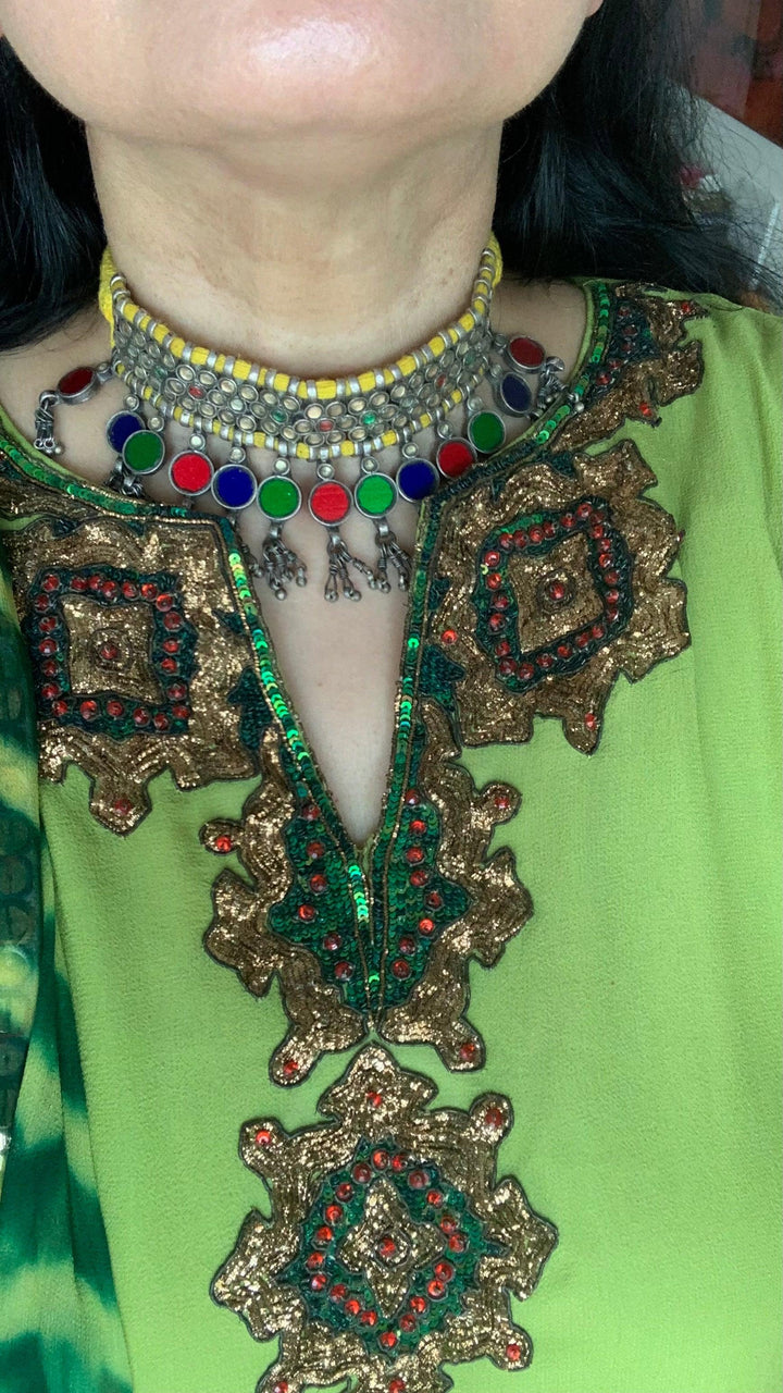 Vintage Pure 925 Silver Mirror Work Necklace - SHIVKA