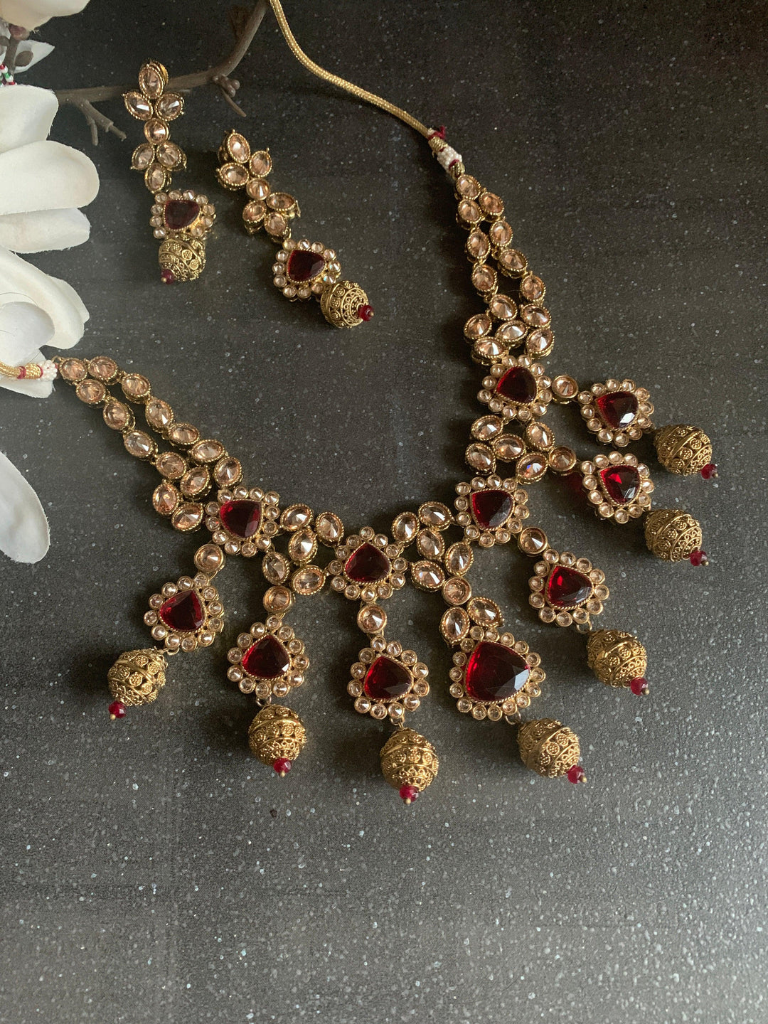 Gorgeous Uncut Diamond Necklace with Earrings - SHIVKA