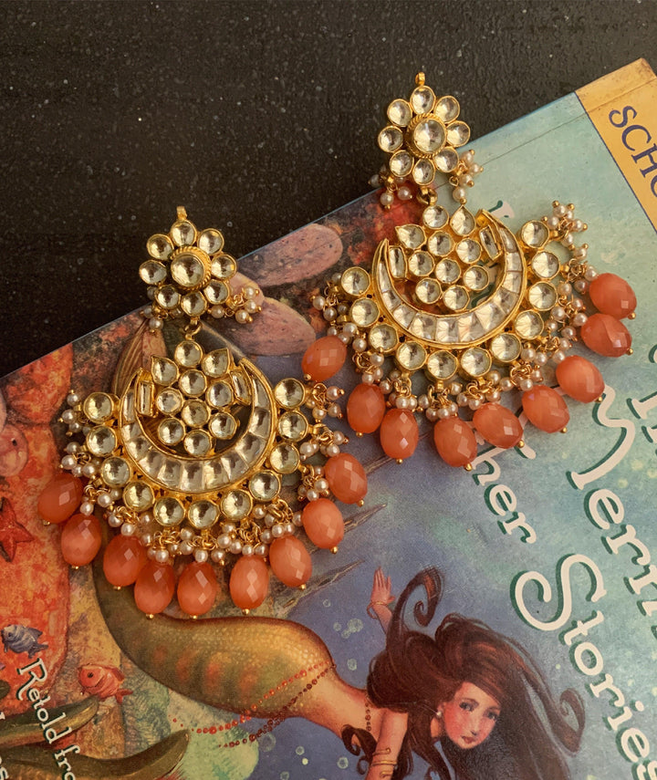 Peach Drops Pachi Kundan Earrings - SHIVKA