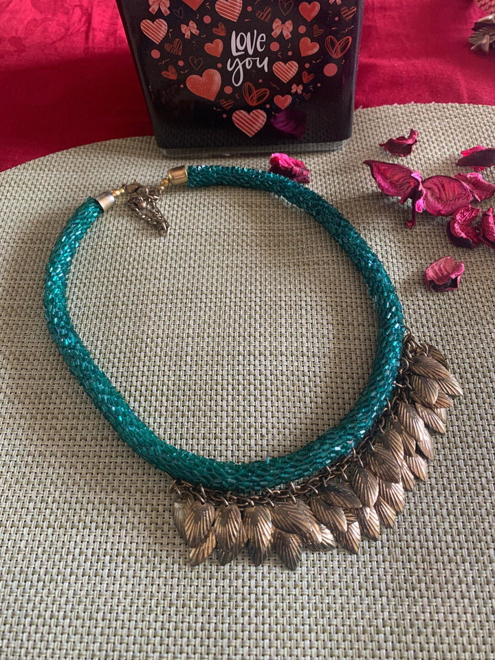 Tasseled Blue Necklace with Earrings - SHIVKA