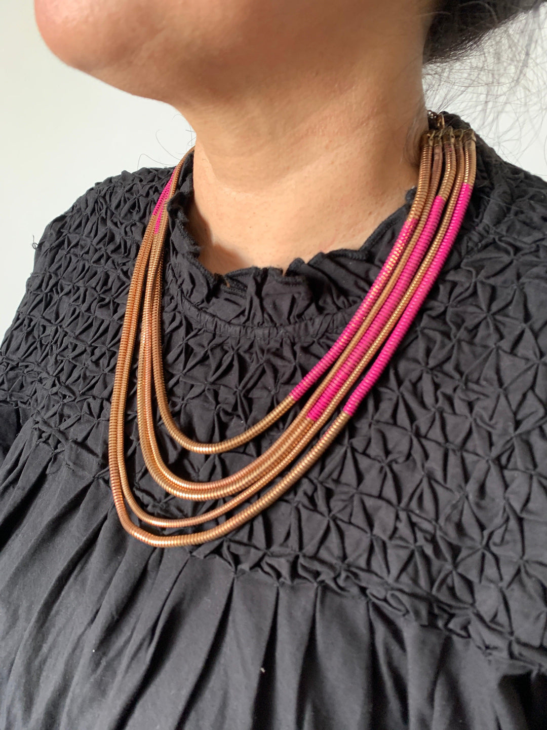 Pink and Gold Five Layered Necklace - SHIVKA