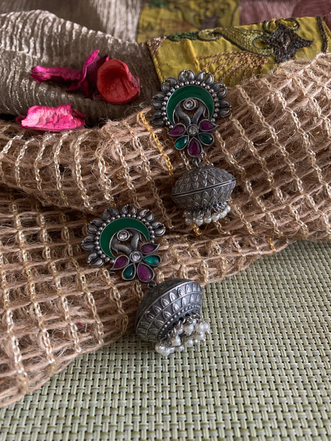 Gorgeous Green Enamelled Jhumkas - SHIVKA