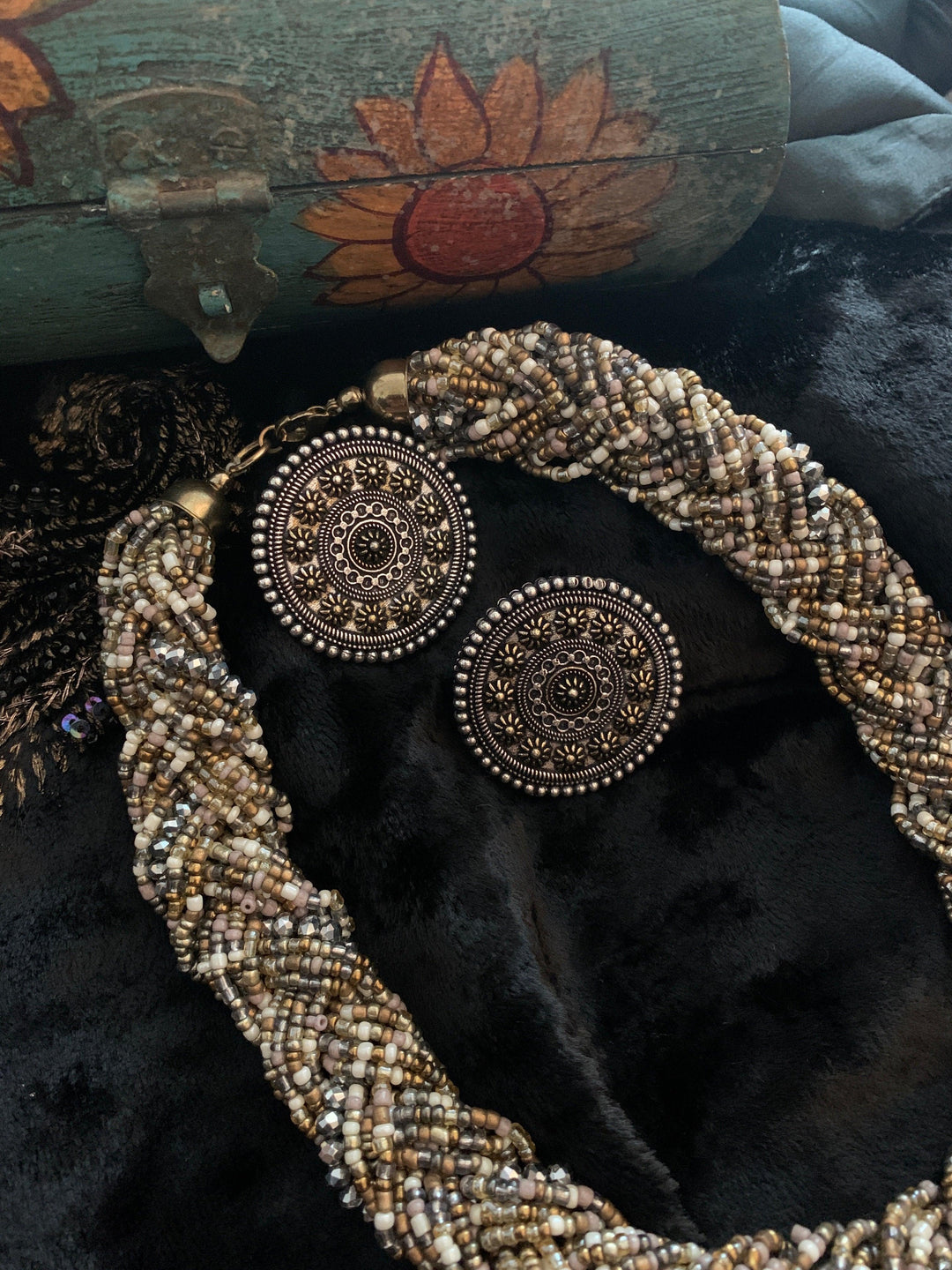 Statement Beaded Necklace with Statement Studs - SHIVKA