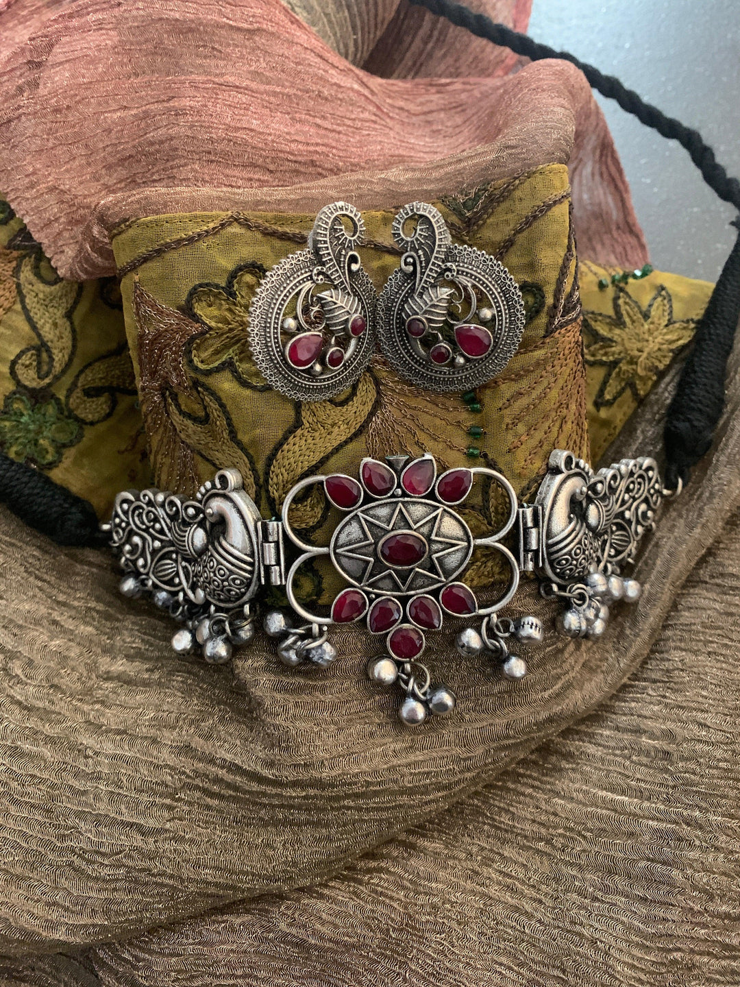 Peacock Choker Necklace with Earrings - SHIVKA