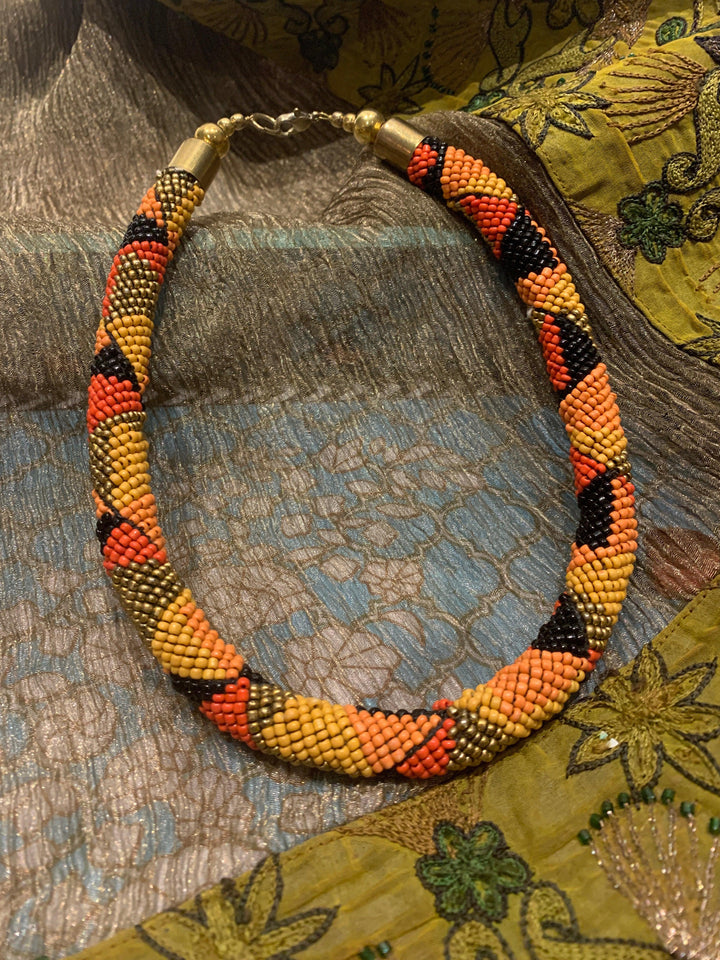 Statement Beaded Hasli Necklace with Earrings - SHIVKA