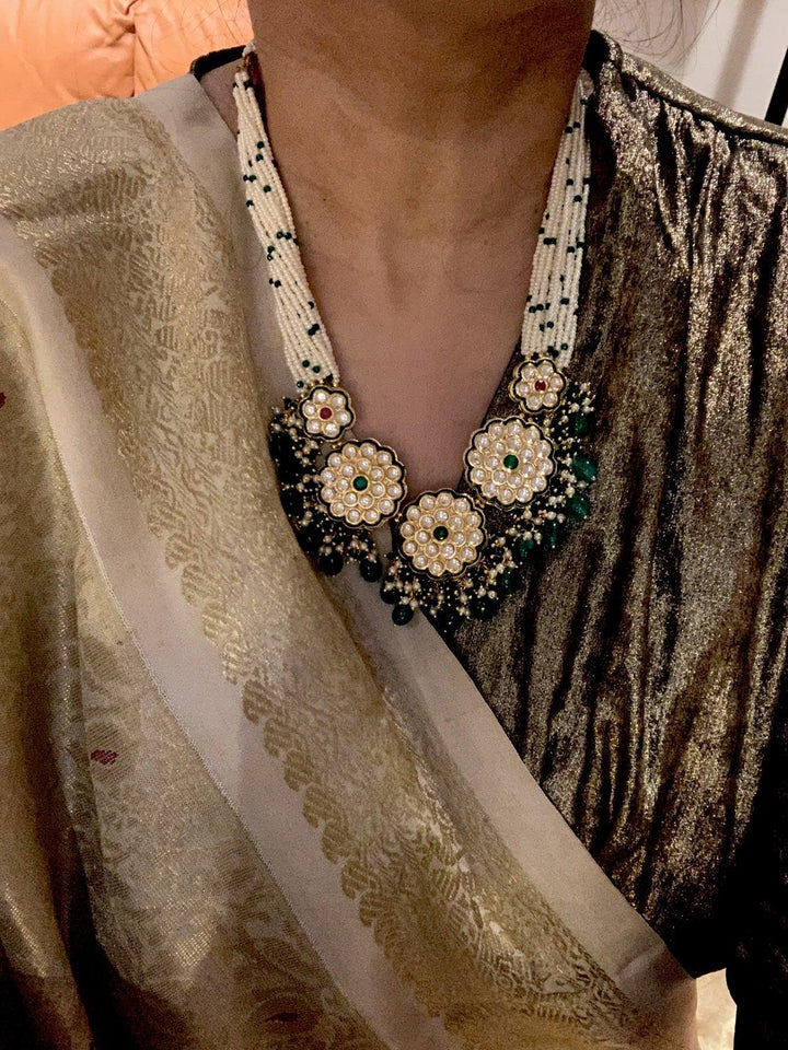 Traditional Flower Kundan Necklace with Earrings - SHIVKA