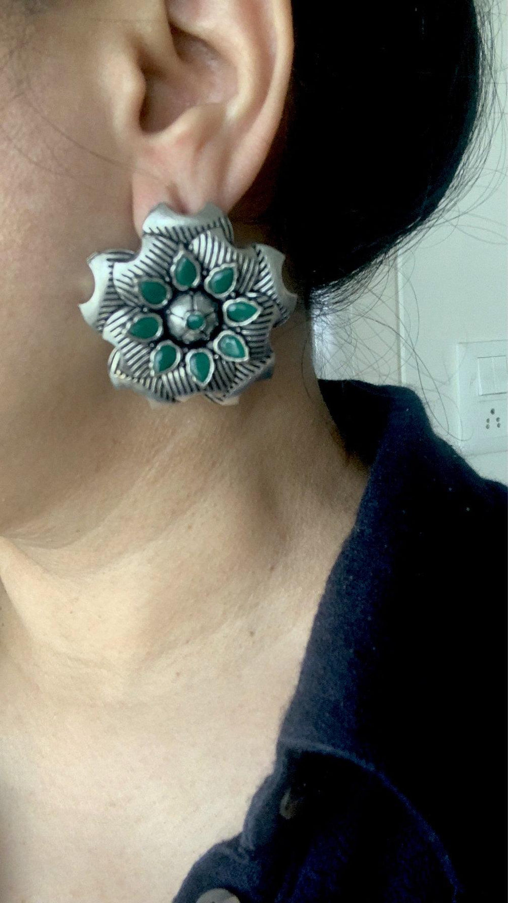 Oversized Antique Green Stone Studs - SHIVKA