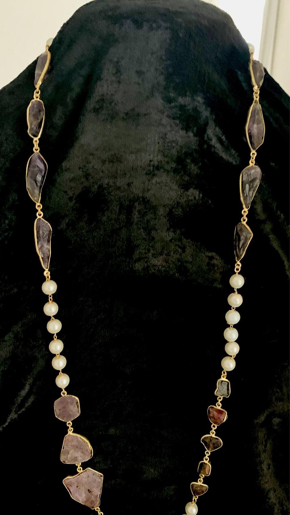 Multi Natural Gemstones and Pearls Long Mala - SHIVKA