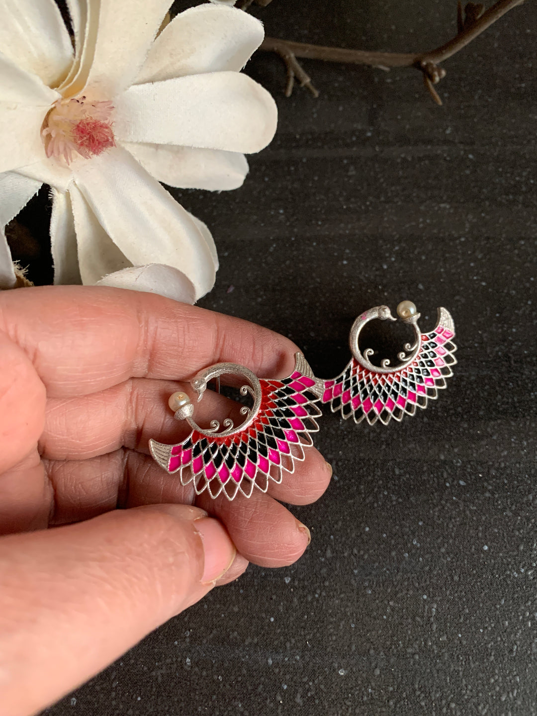 Enamelled Peacock Studs