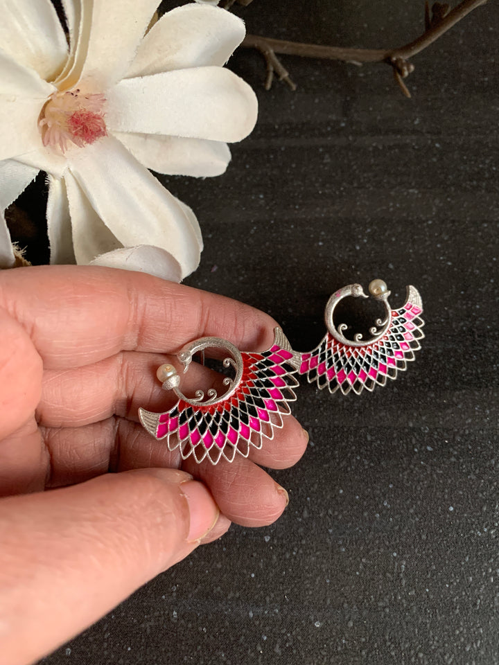 Enamelled Peacock Studs