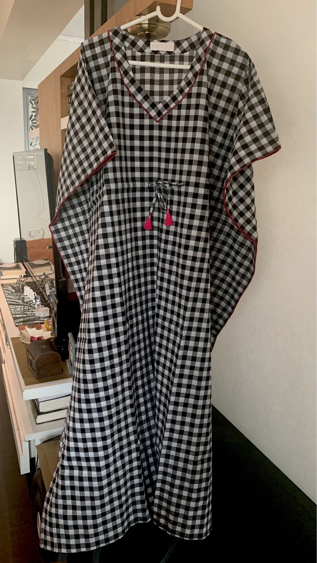 Black and White Checkered Cotton Kaftan