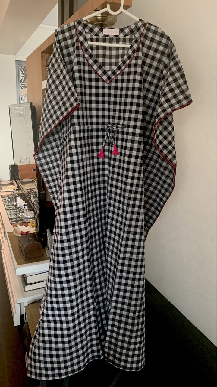 Black and White Checkered Cotton Kaftan