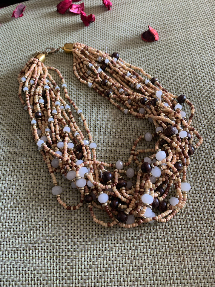Beige and White Beaded Necklace