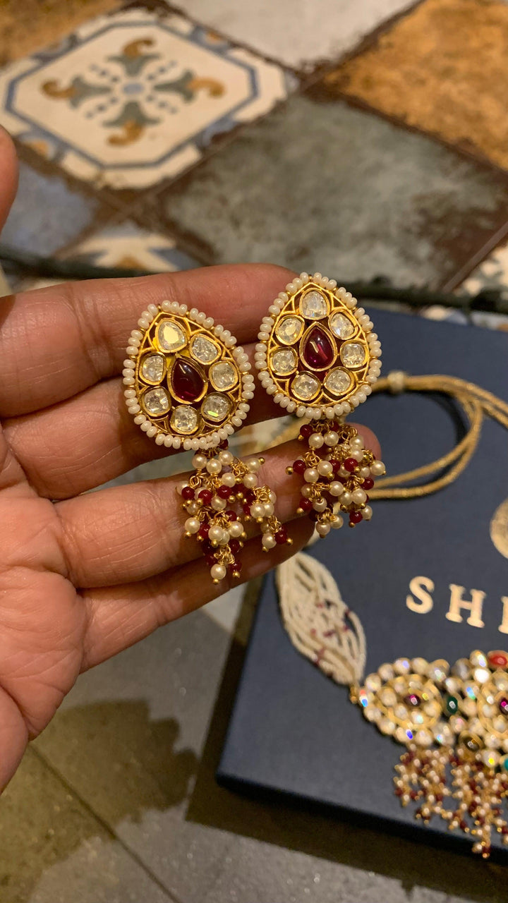 Scintillating Navratna Kundan Choker with Earrings - SHIVKA