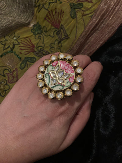 Handpainted Lotus Bloom Ring - SHIVKA