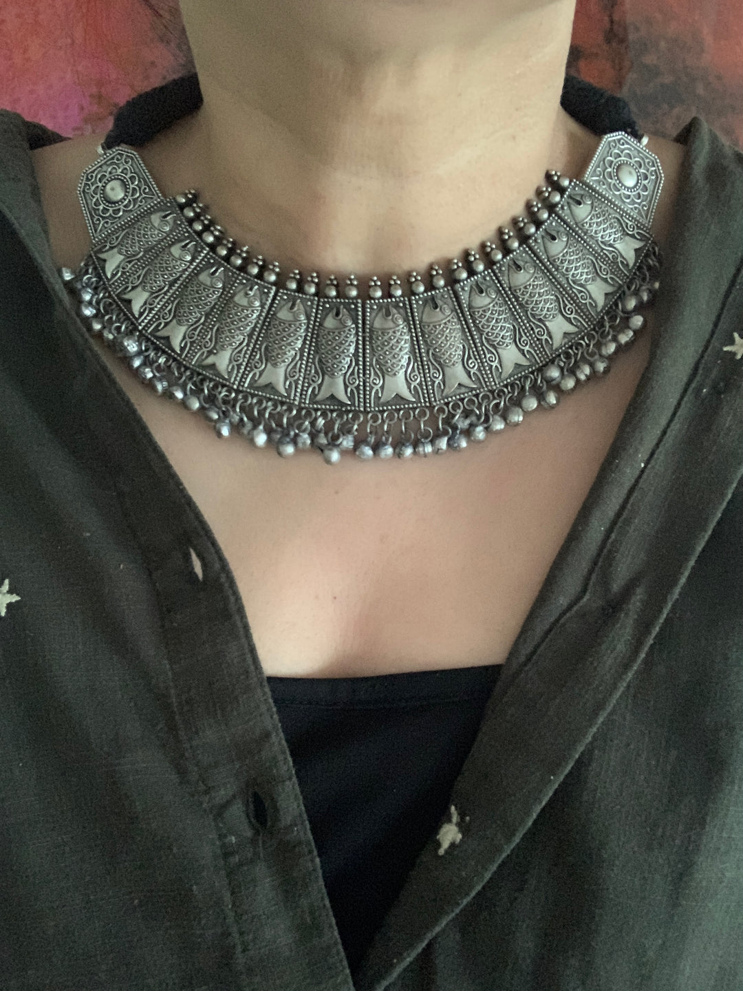 Antique Fish Necklace with Earrings