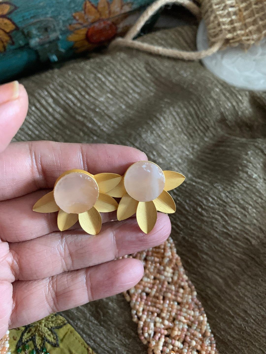 Statement Beaded Necklace with Gemstones Studs - SHIVKA