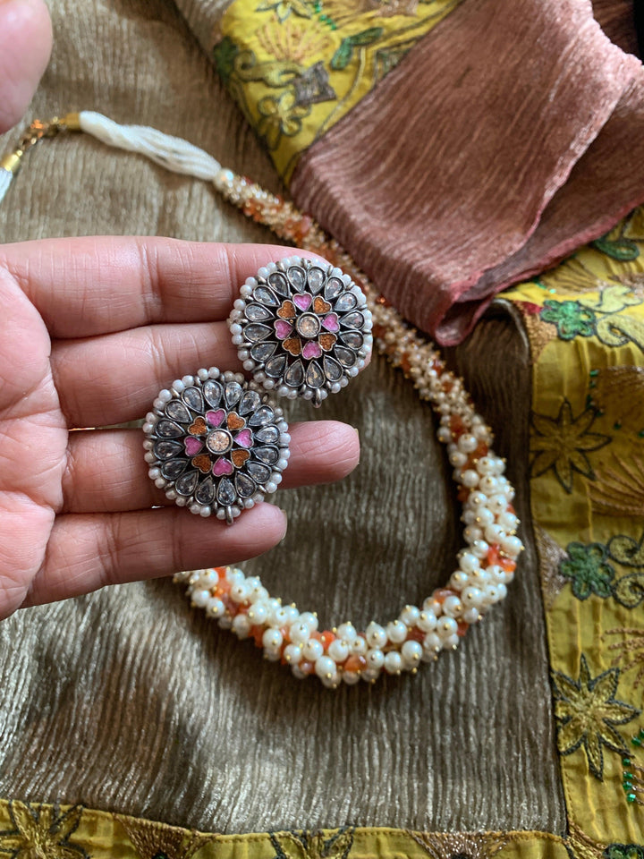 Pearl Clusters Necklace with Zirconia Studs - SHIVKA