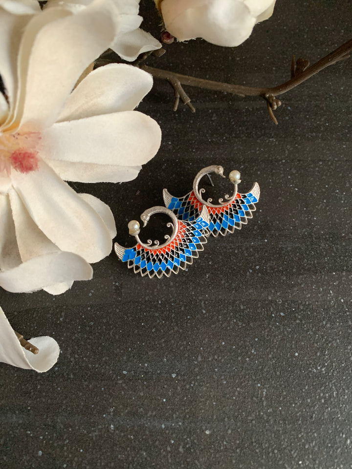 Enamelled Peacock Studs