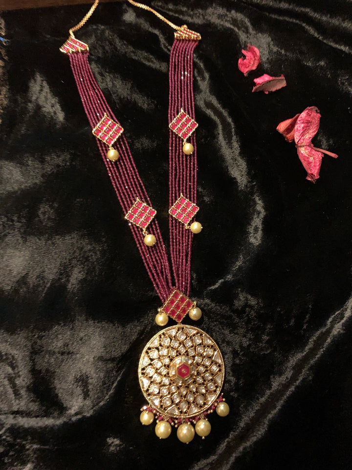 Kundan Pendant Ruby Necklace with Earrings - SHIVKA