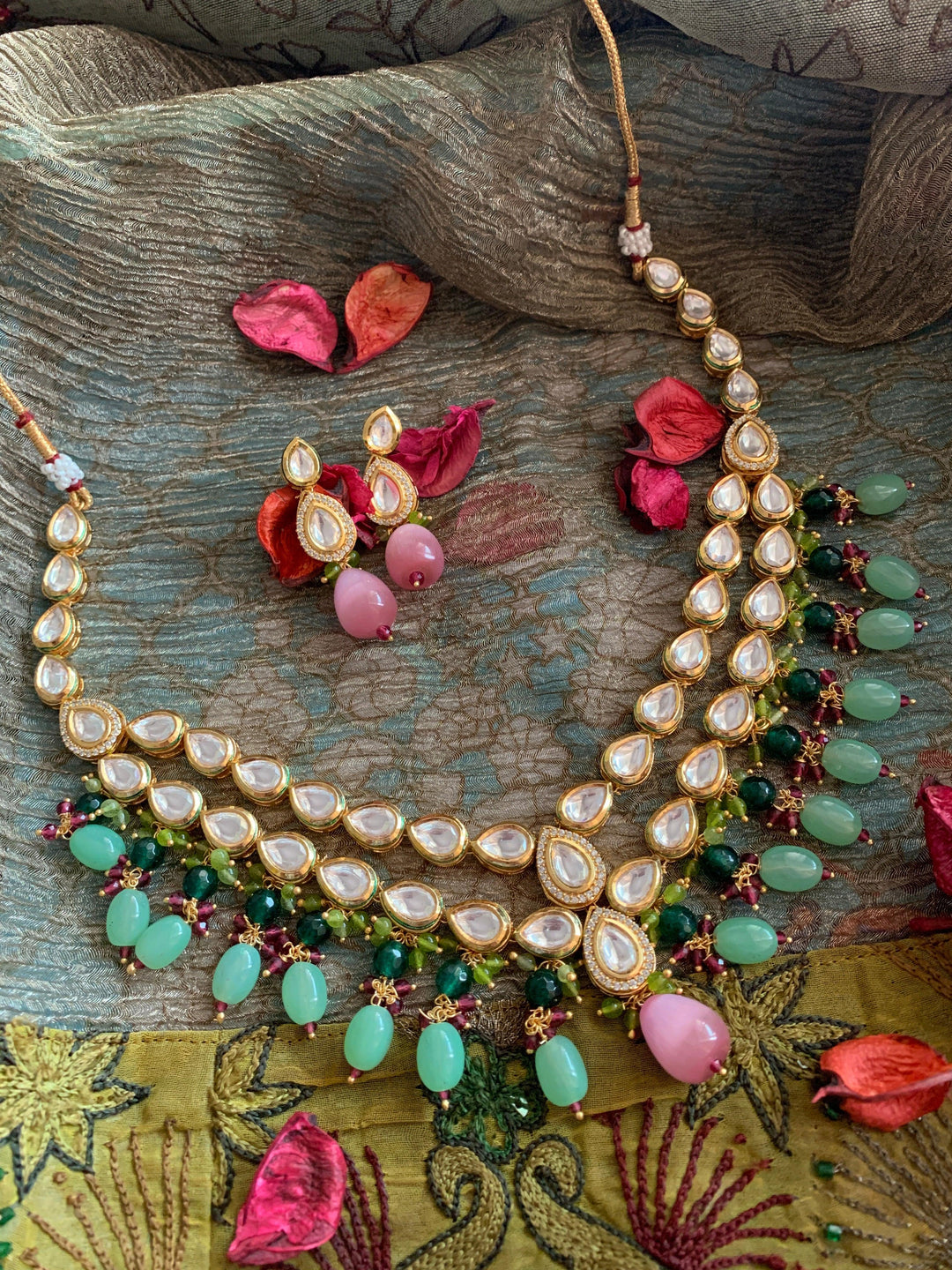 Gorgeous Two Layered Kundan Necklace with Earrings - SHIVKA