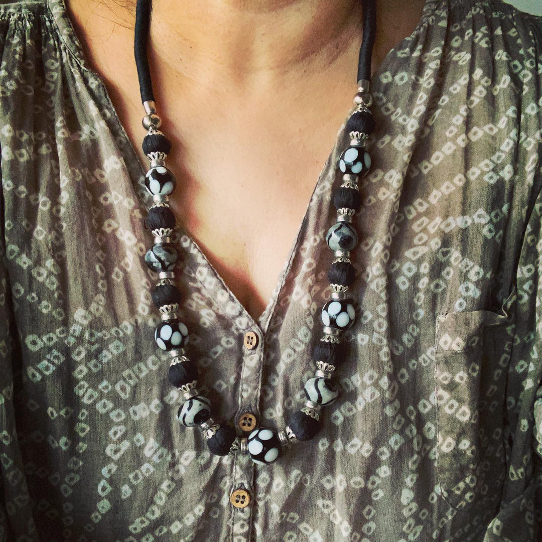 Black Beaded Necklace with Statement Danglers