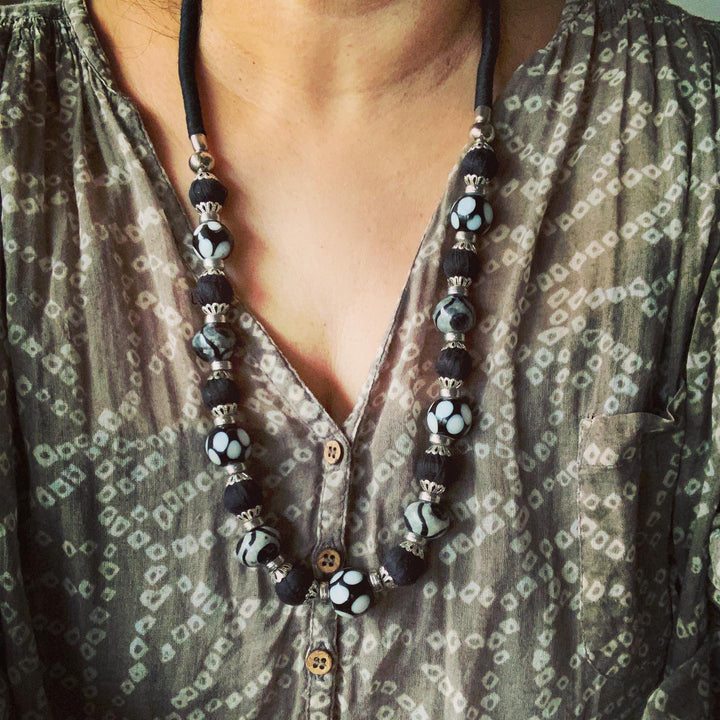 Black Beaded Necklace with Statement Danglers