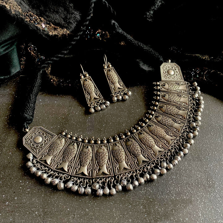 Antique Fish Necklace with Earrings