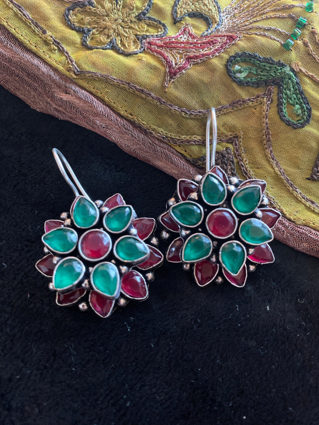 Multicoloured Double Layered Stone Earrings - SHIVKA