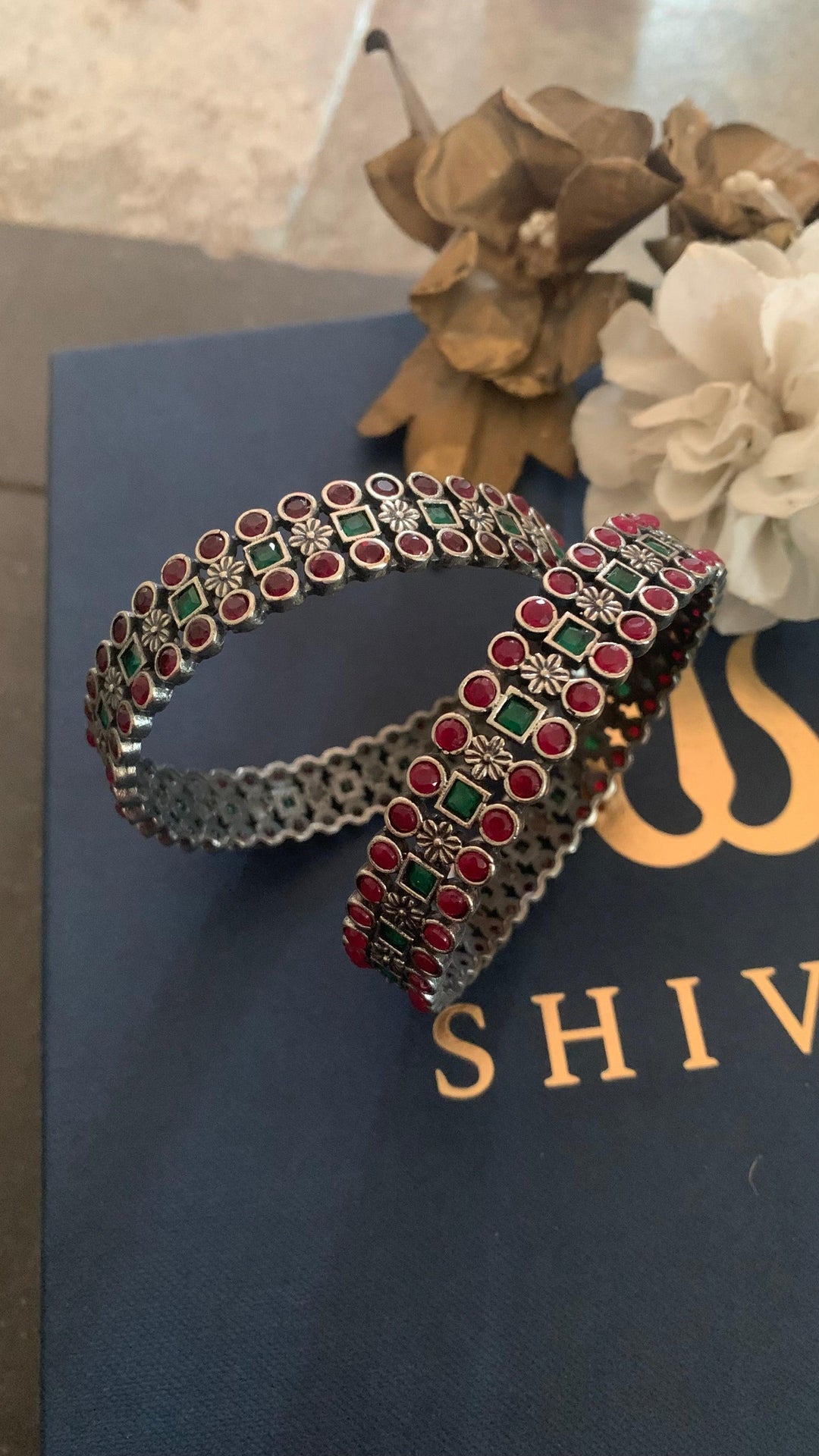 Statement Stone Bangles- Set of Two - SHIVKA