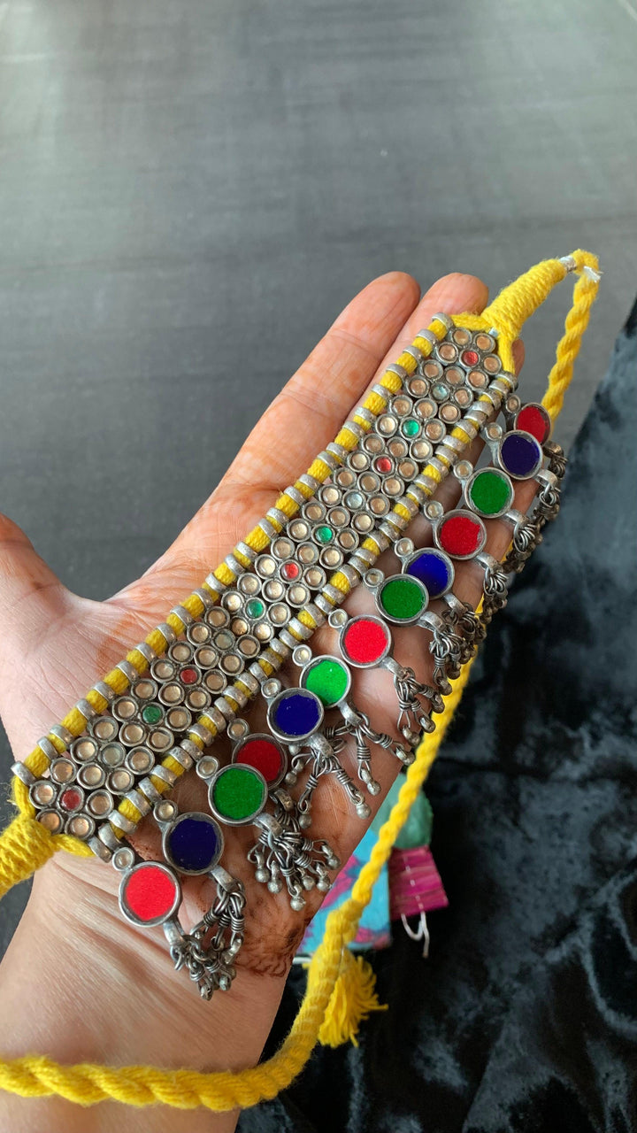Vintage Pure 925 Silver Mirror Work Necklace - SHIVKA